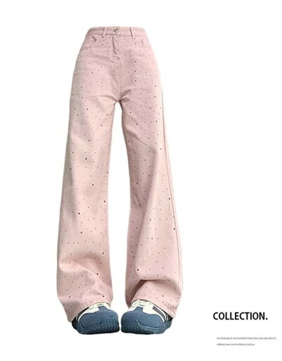 デニム パンツ ボトムス レディース 大きいサイズ アメリカン ストレート ジーンズ ハイウエスト スリムフィット ワイドパンツ ピンク デニム パンツ ボトムス レディース 大きいサイズ アメリカン ストレート ジーンズ ハイウエスト スリムフィット ワイドパンツ ピンク
