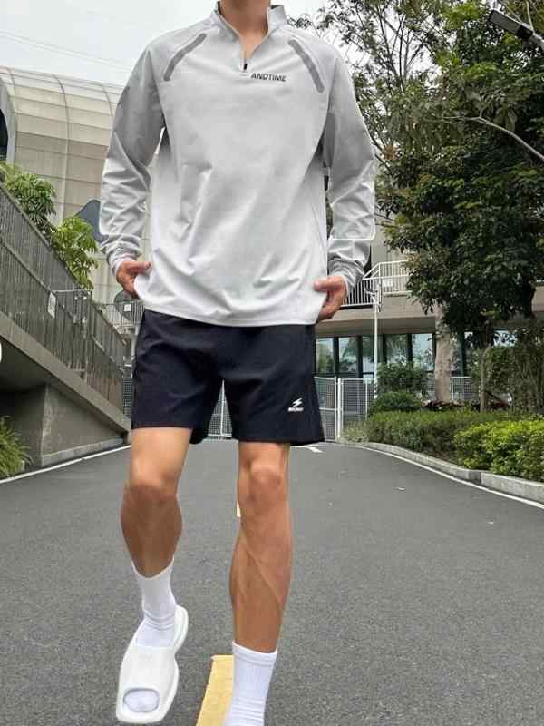 ジャケット メンズ プルオーバー トップス スポーツ カジュアル フィットネスウェア 長袖 ハーフジップ スタンドカラー 速乾 アウトドア トレーニング ランニング サイクリング バスケットボール グレー ブラック ネイビー(4)