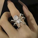 スパイダー 蜘蛛 指輪 リング アクセサリー パール メンズ レディース カップル ダーク ムーンストーン クリスタル オープン シルバー