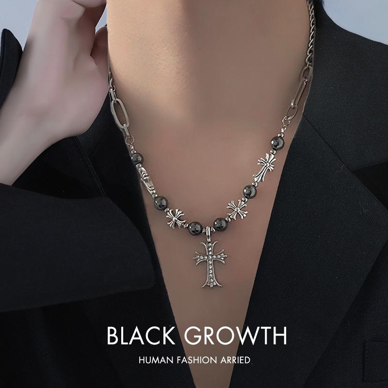 ネックレス メンズ レディース アクセサリー クロス ペンダント レトロ ファッション ブラック シルバー