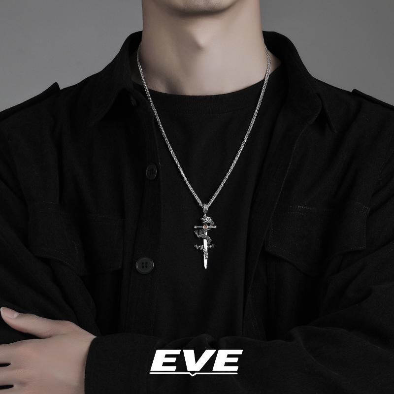 ネックレス メンズ アクセサリー ドラゴン クロス ペンダント ジュエリー クール ファッション シルバー