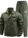 セットアップ 長袖 作業着 メンズ 春秋 伸縮性 耐摩耗 厚手 コットン 作業服 グリーン グレー 迷彩