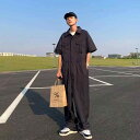 つなぎ 半袖 オーバーオール 作業着 メンズ 夏 ジャンプスーツ 速乾 無地 作業服 ネイビーブルー