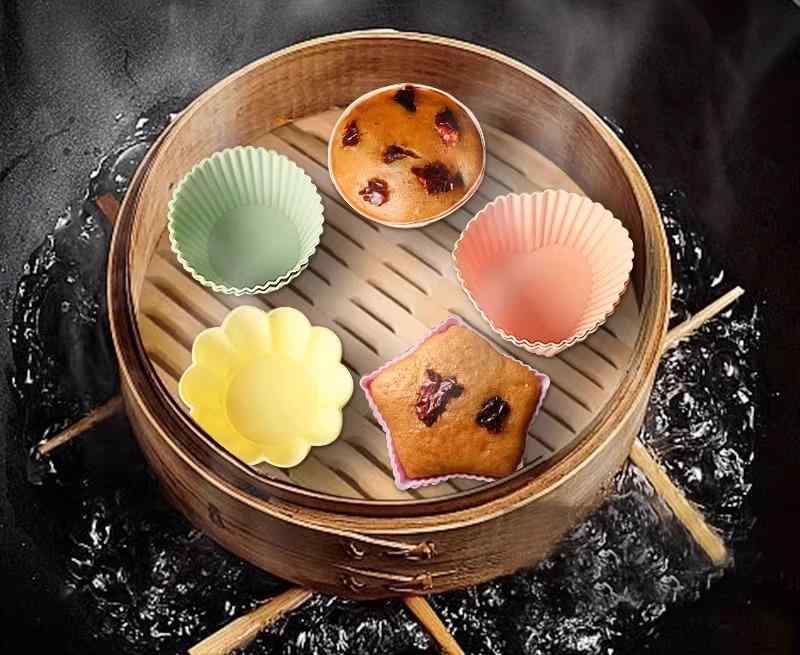 シリコン 型 蒸しパン ケーキ ベーキング 餅 お菓子 家庭用 製菓器具 グリーン イエロー パープル