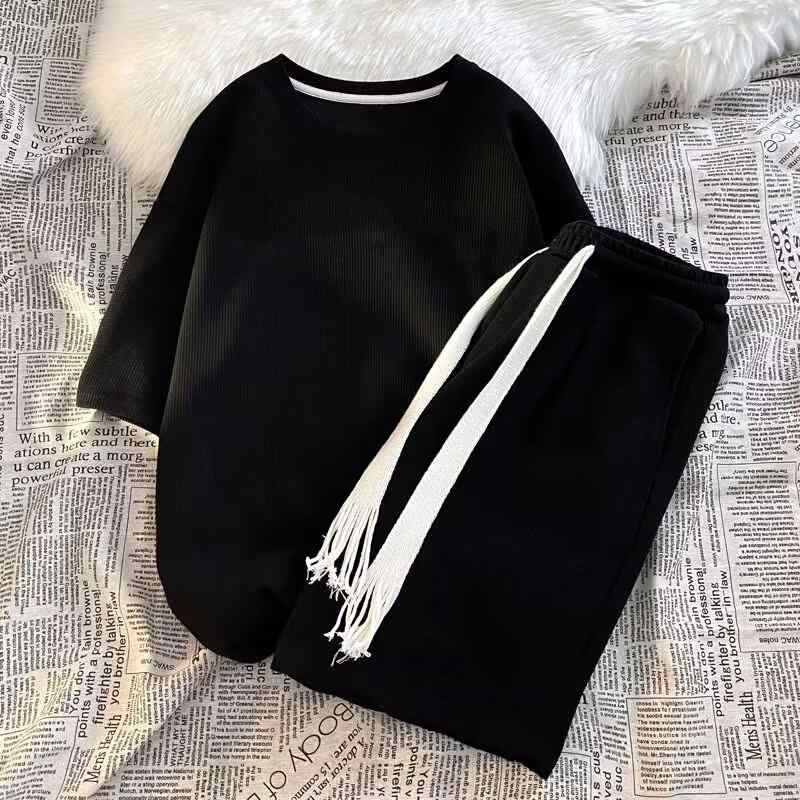 セットアップ 上下セット メンズ 半袖 ハーフパンツ 半パン 夏 カジュアル ファッション Tシャツ ショートパンツ ツーピース ラウンドネック ブラック ホワ...