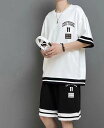 セットアップ 上下セット メンズ 半袖 ハーフパンツ 半パン 夏 スポーツ カジュアル Tシャツ ショートパンツ ツーピース ラウンドネック ブラック ホワイト