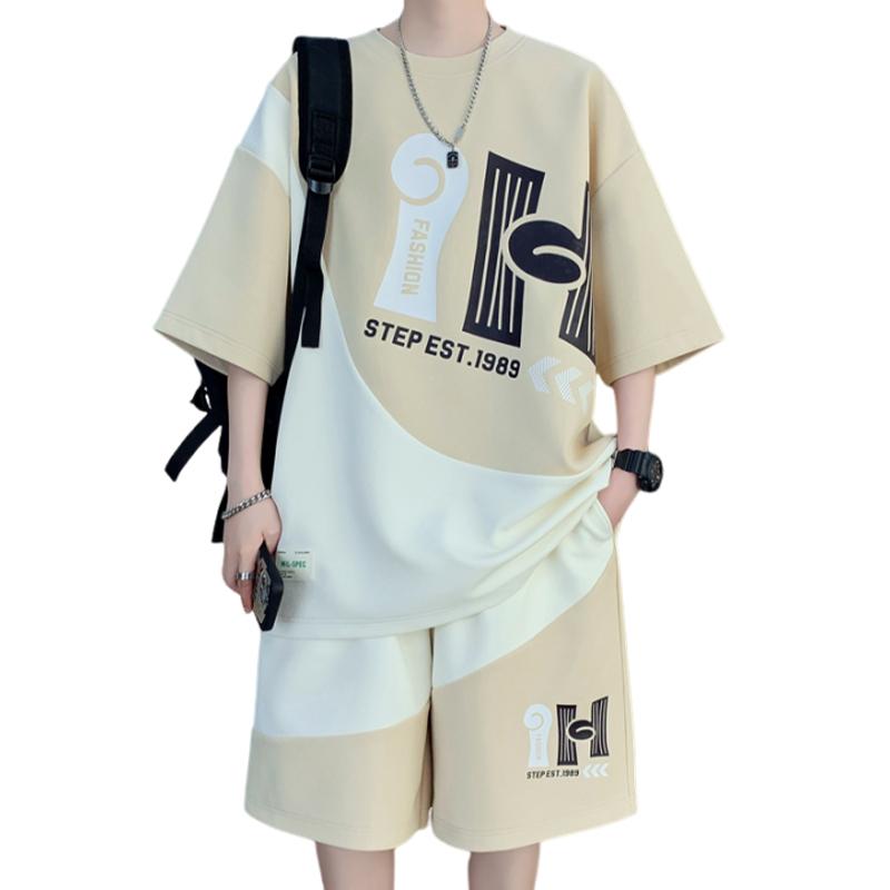 セットアップ 上下セット メンズ 半袖 ハーフパンツ 半パン 夏 カジュアル Tシャツ ショートパンツ ツーピース ラウンドネック カーキ ブラック