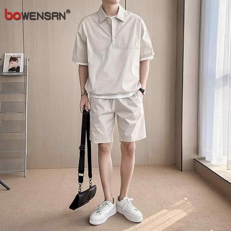 セットアップ 上下セット メンズ 半袖 ハーフパンツ 半パン 夏 カジュアル ファッション ポロシャツ ショートパンツ ベージュ ブラック