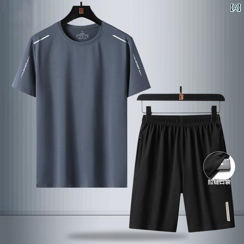 セットアップ 上下セット メンズ 半袖 ハーフパンツ 半パン 夏 スポーツ カジュアル Tシャツ ショートパンツ ツーピース ラウンドネック グレー ホワイト