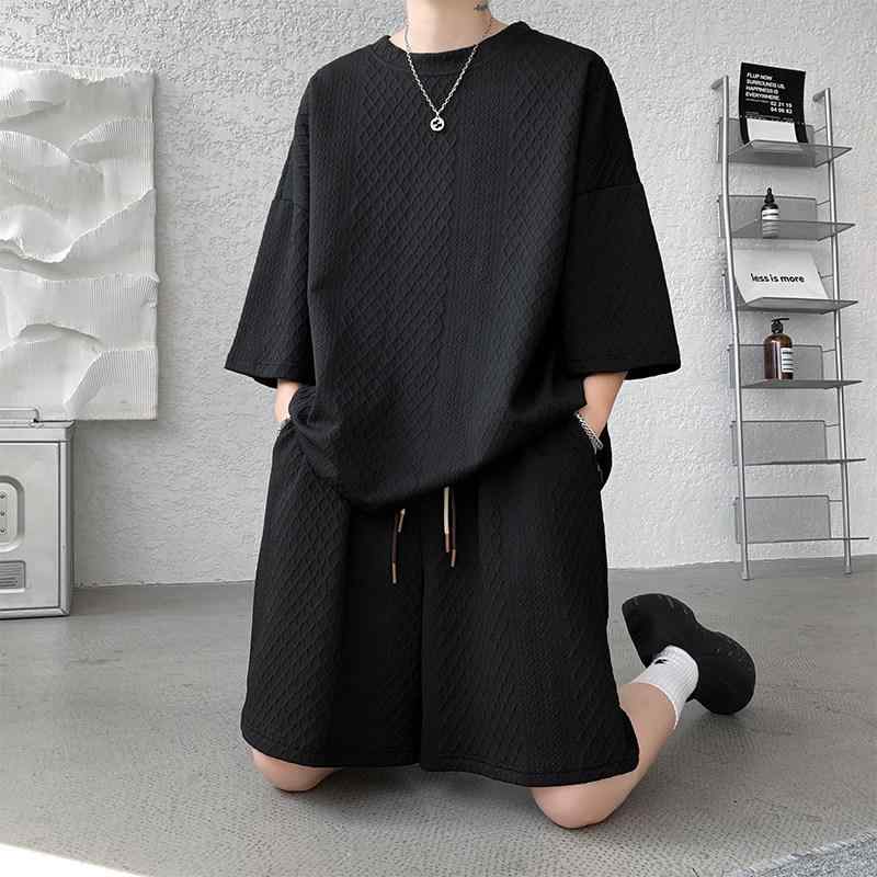 セットアップ 上下セット メンズ 半袖 ハーフパンツ 半パン 夏 スポーツ カジュアル Tシャツ ショートパンツ ツーピース ラウンドネック ブラック ホワイト