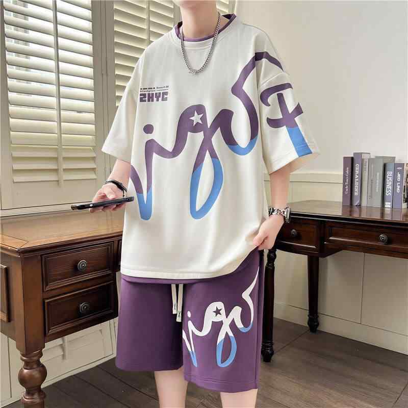 セットアップ 上下セット メンズ 半袖 ハーフパンツ 半パン 夏 スポーツ カジュアル クール ファッション Tシャツ ショートパンツ ツーピース ラウンドネッ...