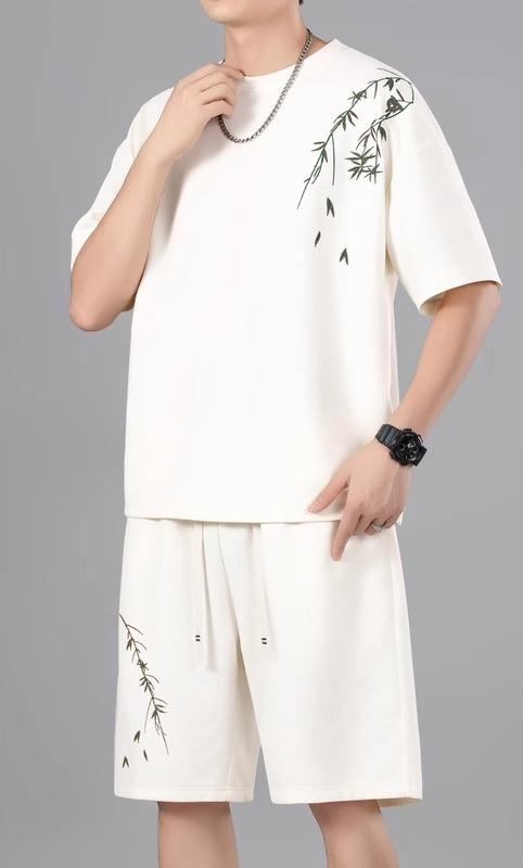 セットアップ 上下セット メンズ 半袖 ハーフパンツ 半パン 夏 スポーツ カジュアル 中国風 Tシャツ ショートパンツ ツーピース ラウンドネック 刺繍 ゆっ...