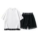 セットアップ 上下セット メンズ 半袖 ハーフパンツ 半パン 夏 カジュアル クール Tシャツ ショートパンツ ツーピース ラウンドネック ホワイト ブラック