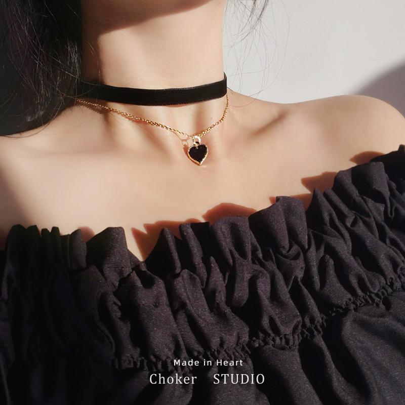 チョーカー レディース ネックレス アクセサリー ベルベット カラー ネック ストラップ チェーン レッド ブラック