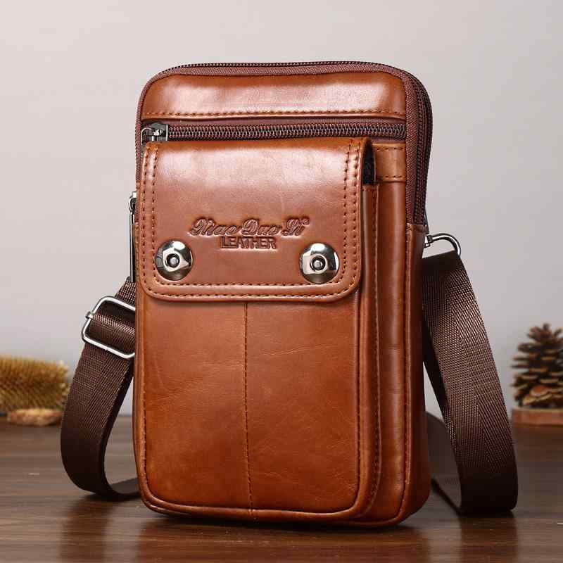 ショルダーバッグ メンズ メッセンジャー スモール 牛革 多機能 携帯電話 ウエスト ブラウン ブラック