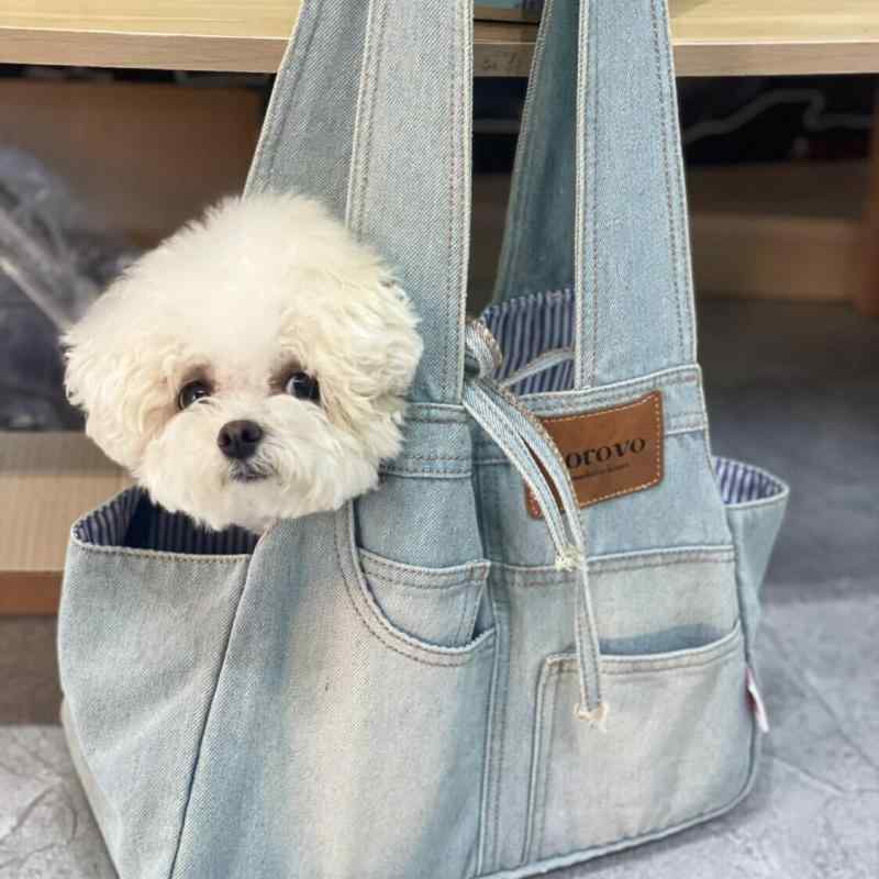 犬 猫 ペット 抱っこ リュック キャリーバッグ かばん 外出用 散歩 旅行 小型犬 デニム 手提げ ブルー ..
