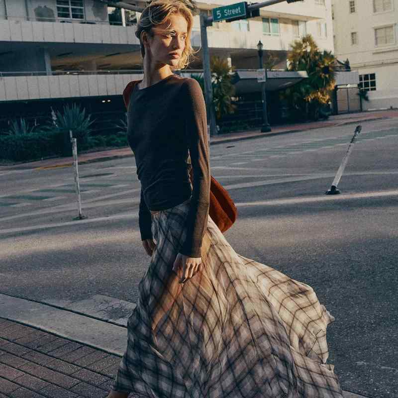 スカート レディース ボトムス 春 ロング丈 Aラインスカート フレア ナチュラルウエスト ブラウン ホワイト