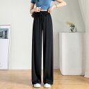 ワイドパンツ レディース アイス 薄手 夏 ハイウエスト 落ち感 ゆったり ストレート 大きいサイズ フルレングス 体型カバー 虫よけ 蚊よけ 接触冷感