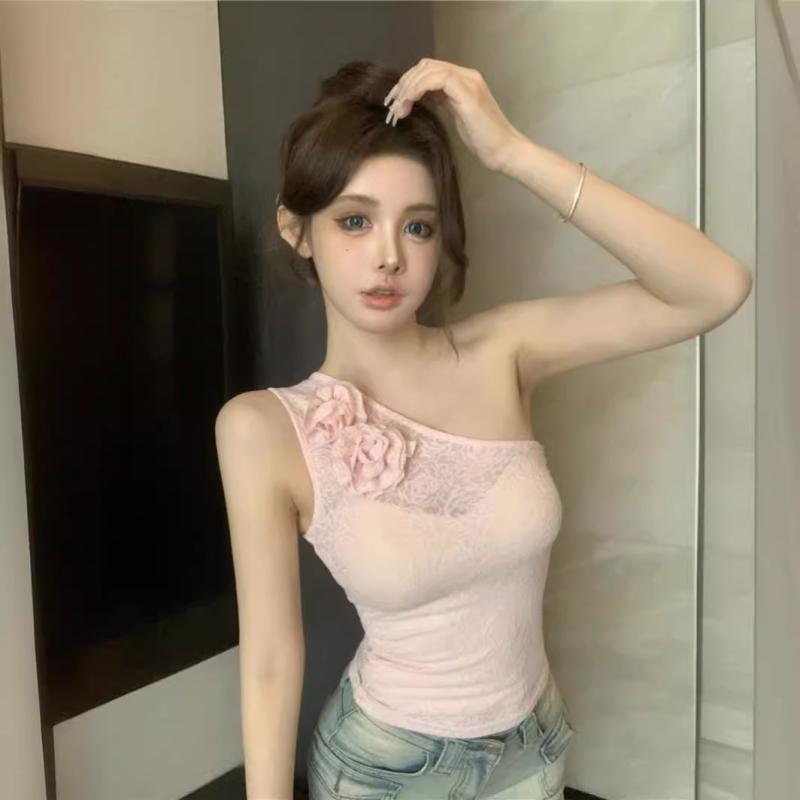 キャミソール レディース ピンク 花柄 レース オフショルダー オフショルダー タイ風 甘辛スタイル カ..