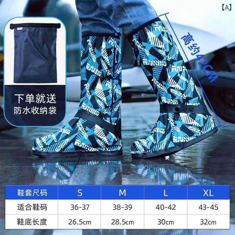 シューズ レインブーツ 靴カバー メンズ レディース ハイカット 滑り止め 防水 防雨 耐摩耗 厚手 アウトドア ハイチューブ サイクリング ブルー ブラック シルバー
