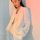 ジャケット レディース 高級感 春 秋 薄手 韓国風 ゆったり デザイン 長袖 カジュアル 小西服 アウター 白色 ポリエステル 無地 ポケット付き