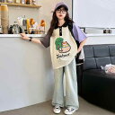 ポロシャツ キッズ 半袖 女の子 子供服 夏 カジュアル ストリート かわいい ガーリー ファッション おしゃれ トップス デニムパンツ セットアップ ゆったり オーバーサイズ パープル ピンク