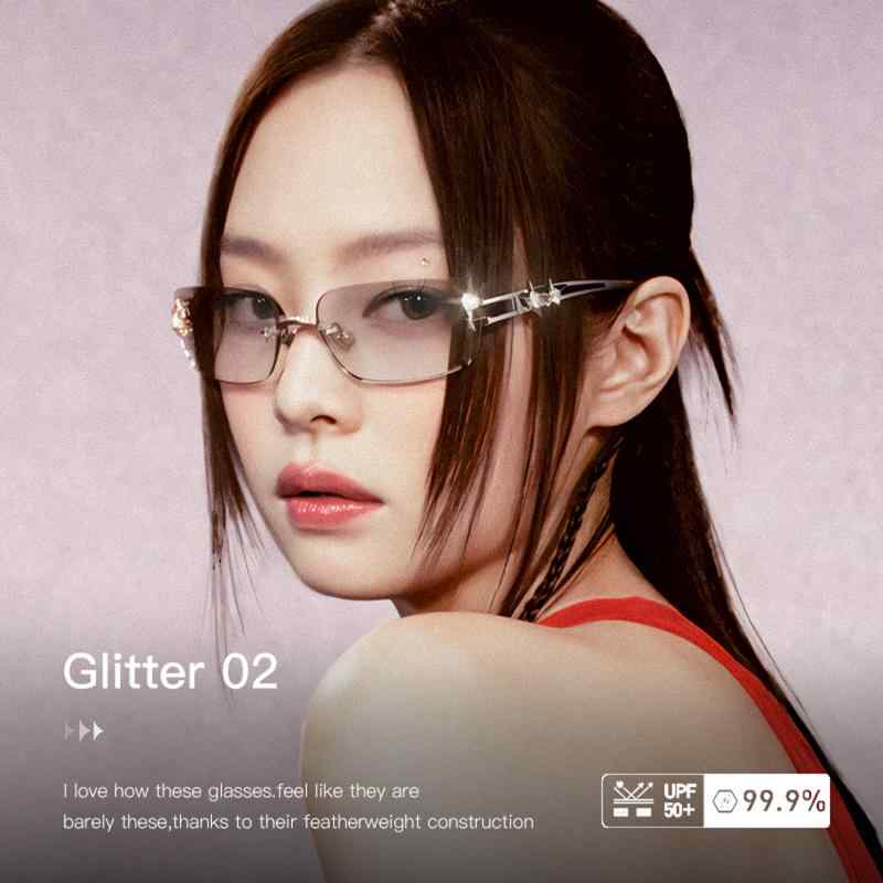 サングラス レディース グリッター フレームレス 純チタン アイプロテクション Y2K グレー ブラック