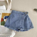 キュロット キッズ 女の子 デニム ショートパンツ スカート風 夏服 韓国風 ボタン 着回し抜群 カジュアル 綿 コットン ライトブルー お出かけ 通園 通学 普段使い