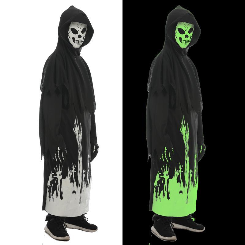 コスチューム 死神 黒ローブ 骸骨 スケルトン 蓄光 ハロウィン パーティー 仮装 衣装 大人用 変装グッズ イベント用 綿混素材 暗闇で光る 全身