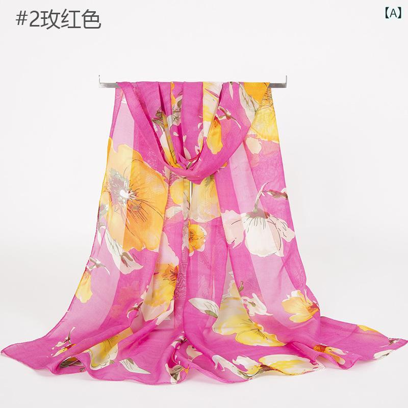 ストール レディース シフォン 大判 花柄 UVカット 日焼け防止 ビーチ リゾート 多用途 ショール 薄手 ..