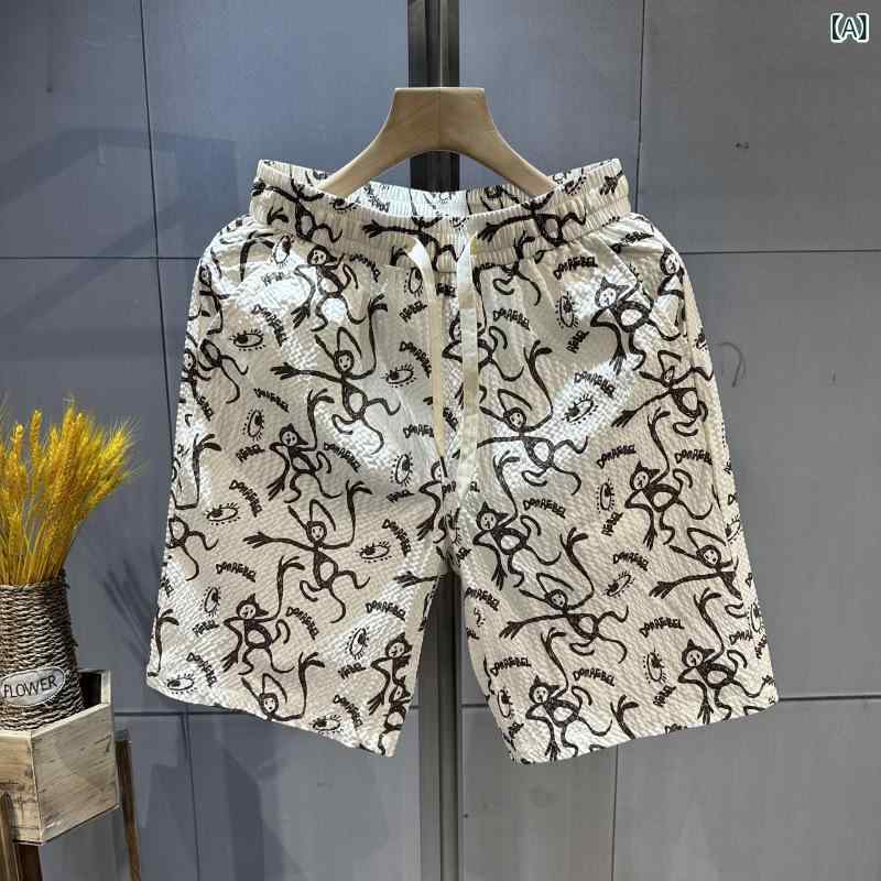 ショートパンツ メンズ カジュアルパンツ イージーパンツ 五分丈 ハーフパンツ 吸湿速乾 薄手 高伸縮性 ストレート ハイウエスト インフルエンサー 高級感 小花柄 竹繊維 ビーチパンツ 夏 普段使い リラックスウェア アウトドア ベージュ ブルー系
