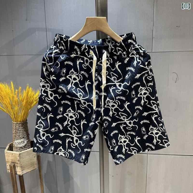 ショートパンツ メンズ カジュアルパンツ イージーパンツ 五分丈 ハーフパンツ 吸湿速乾 薄手 高伸縮性 ストレート ハイウエスト インフルエンサー 高級感 小花柄 竹繊維 ビーチパンツ 夏 普段使い リラックスウェア アウトドア ベージュ ブルー系