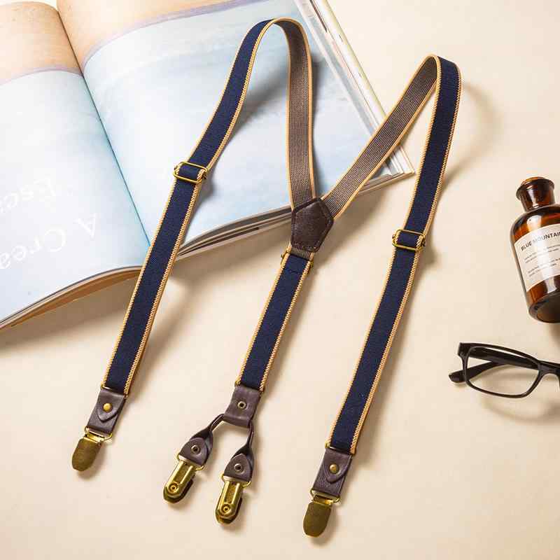 サスペンダー メンズ 男性 紳士 ブリティッシュ レトロ クラシック Y字型 滑り止め 調節可能 強力クリップ 4点留め フォーマル ビジネス カジュアル 結婚式 冠婚葬祭 ゴム素材 レトロブルー ズボン吊り パンツ吊り