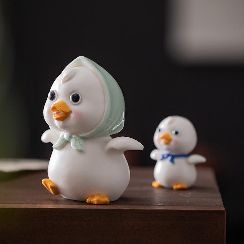 置物 アヒル 動物 陶器 陶磁器製 かわいい カートゥーン ユニーク デスク 卓上 インテリア 庭 ガーデニ..