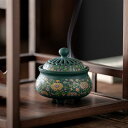 香炉 エナメル彩 陶器製 レトロ調 家庭用 室内 お香立て アロマポット 茶道 仏壇用 仏具 瞑想 癒やし 置物 オブジェ インテリア飾り ブラウン ライトグリーン
