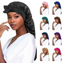 ナイトキャップ サテン ロング丈 リボン結び 就寝用 ヘアケアキャップ 美髪ケア 髪の保護 寝癖防止 欧米風 ポリエステル 通気性 遮光 防水 防風 ラウンドトップ オールシーズン対応 フリーサイズ 多色展開