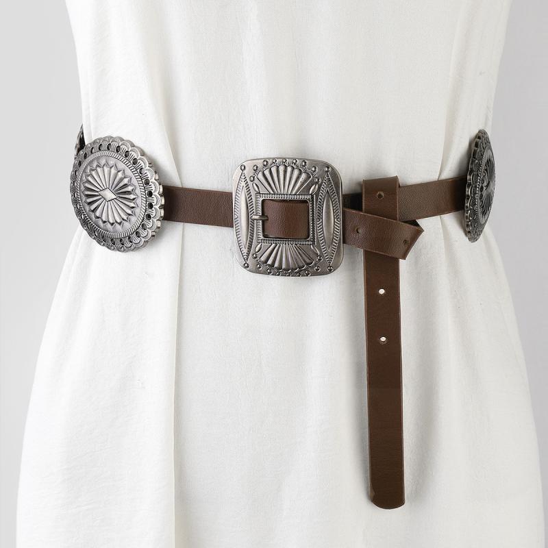 ベルト 欧米風 個性的 レトロ ヴィンテージ エスニック ウエスタン柄 彫刻 ストーン装飾 太め幅 ウエス..