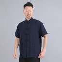 シャツ メンズ 中高年 唐装 中華風 夏物 半袖 綿麻 コットンリネン チャイナボタン 飾りボタン ゆったり ルーズフィット レトロ ヴィンテージ カジュアル ...