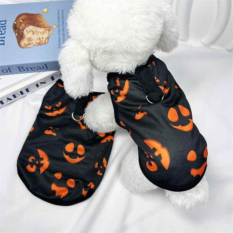 犬服 ハロウィン ペット用 おばけ柄 カートゥーン柄 ベスト タンクトップ 薄手 軽量 通気性 吸湿速乾 リードホール付き 小型犬 中型犬 ビションフリーゼ ポメラニアン ポリエステル カジュアル ドッグウェア