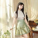 漢服 レディース 馬面スカート オリジナル 新中式スタイル 改良デザイン ショート丈 薄手 ポリエステル TR素材 ウエストリボン プリーツ加工 春用
