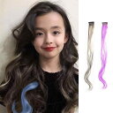 ウィッグ キッズ 女の子 耳掛けカラー ポイントカラー ハイライト メッシュ つけ毛 エクステ 1ピース 約50cm ロング カール ウェーブ クリップ式 自然な カラフル 多色展開 耐熱ファイバー アイロン対応