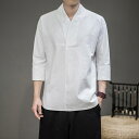 Tシャツ メンズ 男性用 中華風 チャイニーズスタイル 綿麻素材 リネン混 七分袖 ゆったり ビッグシルエット 大きいサイズ カジュアル 普段使い 夏物 涼しい...