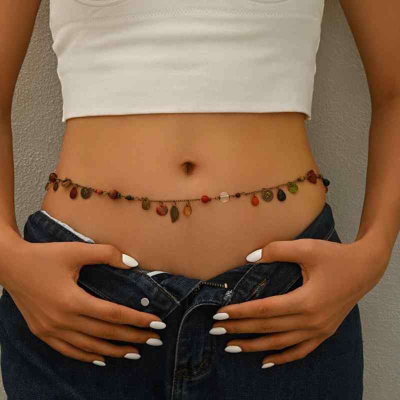 ウエストチェーン ユニセックス ボヘミアン 民族風 シェル メタル レトロ ヴィンテージ加工 フラワー キャッツアイ ファッション小物 オールシーズン(x2)