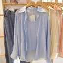 シャツ レディース シフォン ブラウス ポリエステル 薄手 軽量 長袖 ゆったり 丸首 無地 UVカット 紫外線対策 エレガント 通勤 オフィス カジュアル