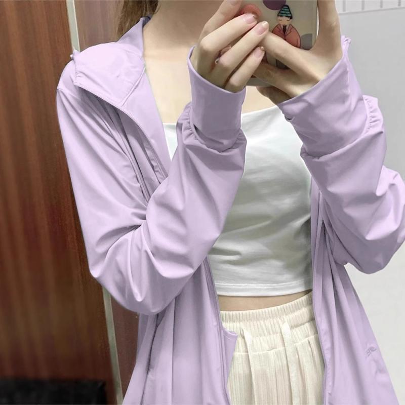 トップス レディース UVカット 日焼け対策 冷感素材 ポリエステル フード付き 長袖 薄手 ゆったり カーディガン 羽織り 夏 アウトドア スポーツ 普段使い カジュアル ブラック ホワイト グレー スカイブルー イエロー ライトパープル ピンク