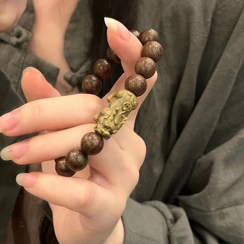 ブレスレット 男女兼用 天然木製 貔貅 数珠 開運 金糸檀木 緑檀 中国風 エスニック 木彫り パワーストーン お守り ファッションアクセサリー 普段使い 手元...