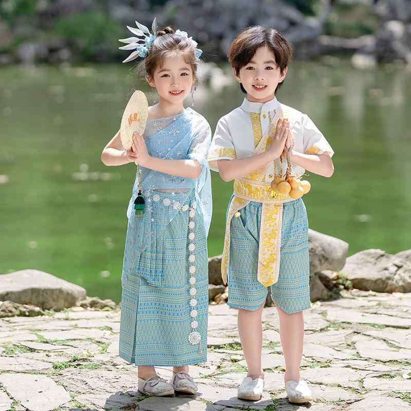 民族衣装 キッズ 男の子 女の子 タイ族 少数民族 漢服 唐装 夏物 ポリエステル素材 セットアップ コス..
