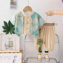 ベビー服 男の子 漢服 新中国風 唐装 古風 カジュアル 夏用 半袖 パンツ セットアップ 綿 コットン 薄手 ソフト加工 かわいい キャラクター柄 1歳 誕生日 礼服 お祝い着