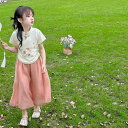 キッズ 女の子 夏服 半袖 パンツ セットアップ 中国風 漢服 薄手 涼しい 通気性 新中華スタイル 上下セット 普段着 お出かけ イベント カジュアル ルームウェア グリーン ピンク 2点セット