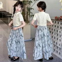 パンツセットアップ キッズ 女の子 中国風 チャイナボタン 半袖トップス ワイドパンツ 2点セット 夏 薄手 シフォン コットン 柔らかい かわいい 普段使い